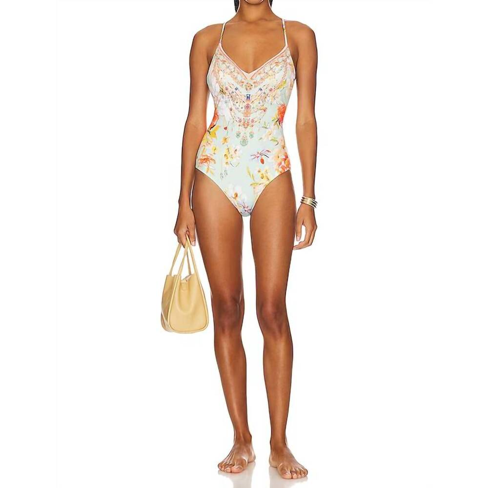 NEW CAMILLA tie back v-neck one piece in talk the walk